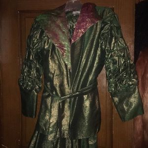 3 Piece Balloon  Emerald Green & Gold Skirt Suit